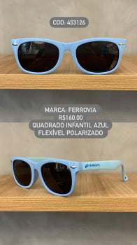 Óculos de Sol  Ferrovia Infantil Masculino Azul Quadrado Lente Preta Acetato Flexível Polarizado 453126