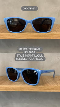 Óculos de Sol Ferrovia Infantil Masculino Azul Style Lente Preta Acetato Flexível Polarizado 453117