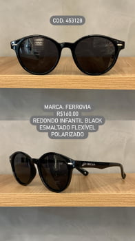 Óculos de Sol Ferrovia Infantil Masculino Preto Redondo Acetato Flexível Polarizado 453128