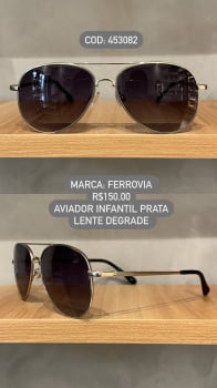 Óculos de Sol Ferrovia Infantil Prateado Esmaltado Aviador Lente Degrade com Ponte Alta Metal 453082 