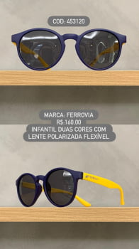 Óculos de Sol Ferrovia Infantil Roxo + Amarelo Redondo Lente Preta Polarizada em  Acetato Flexível 453120