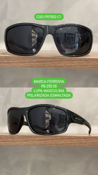 Óculos de Sol Ferrovia Masculino Preto Esmaltado Lupa Esportivo Acetato Flexível Polarizado FR7003 C1