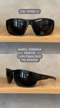 Óculos de Sol Ferrovia Masculino Preto Esmaltado Lupa Esportivo Flexível Polarizado em Acetato FR7003 C1