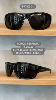 Óculos de Sol Ferrovia Masculino Preto Esmaltado Lupa Esportivo Flexível Polarizado em Acetato FR7003 C1