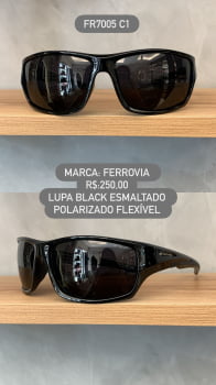 Óculos de Sol Ferrovia Masculino Preto Esmaltado Lupa Flexível Lente Preta Polarizado em Acetato FR7005 C1
