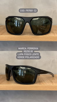 Óculos de Sol Ferrovia Masculino Preto Fosco Lupa Esportivo Flexível com Lente Verde Polarizado em Acetato FR7001 C2