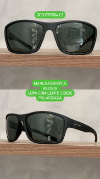 Óculos de Sol Ferrovia Masculino Preto Fosco Lupa Esportivo Acetato Flexível com Lente Verde Polarizado  FR7004 C2