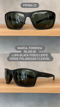 Óculos de Sol Ferrovia Masculino Preto Fosco Lupa Esportivo Acetato Flexível com Lente Verde Polarizado em Acetato FR7004 C2