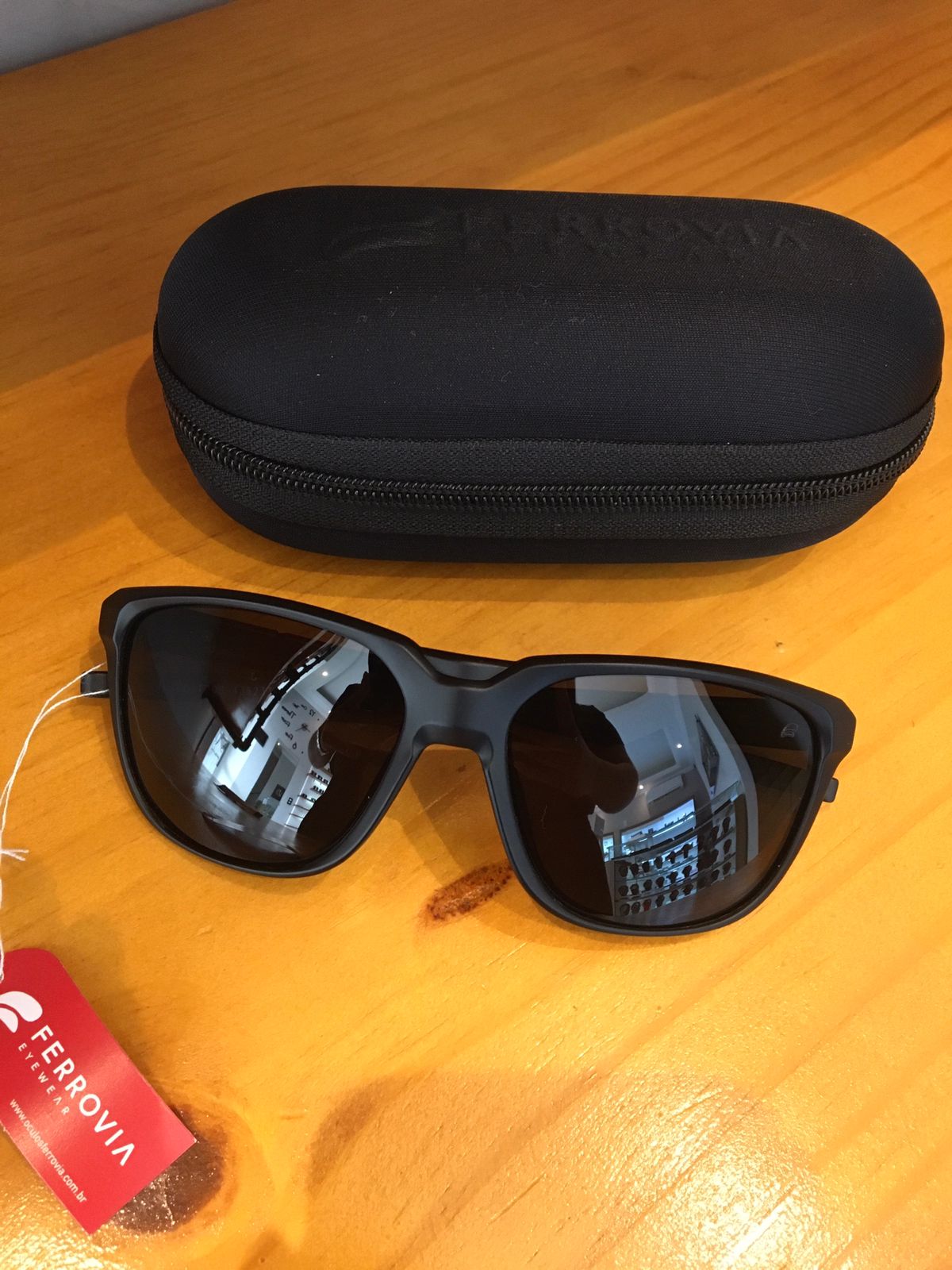 Óculos de Sol Masculino Lupa Esportivo Polarizado Preto Fosco Acetato Ferrovia - 436233