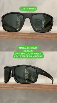 Óculos de Sol Ferrovia Masculino Preto Fosco Lupa Esportivo Flexível com Lente Verde Acetato Polarizado FR7002 C2