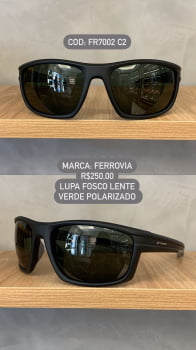 Óculos de Sol Ferrovia Masculino Preto Fosco Lupa Esportivo Flexível com Lente Verde Polarizado em Acetato  FR7002 C2