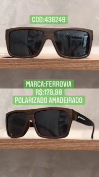 Óculos de Sol Ferrovia Masculino Polarizado Amadeirado Marrom com Lente Preta 436249