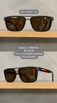 Óculos de Sol Ferrovia Masculino Aviador Quadrado Cacau com Lente Cacau Ponte Alta Terra do Sol Polarizado em Metal DP2211 C3
