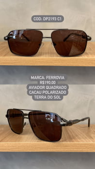 Óculos de Sol Ferrovia Masculino Aviador Quadrado Chumbo com Lente Cacau Ponte Alta Terra do Sol Polarizado em Metal DP2193 C1