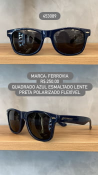 Óculos de Sol Ferrovia Masculino Azul Esmaltado Quadrado com Lente Preta Acetato Flexível Polarizado 453089 