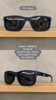 Óculos de Sol Ferrovia Masculino Azul Fosco com Lentes Pretas Polarizadas em Acetato 436663