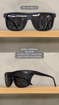 Óculos de Sol Ferrovia Masculino Azul Fosco Grande com Lente Polarizada em Acetato HA1504 C3