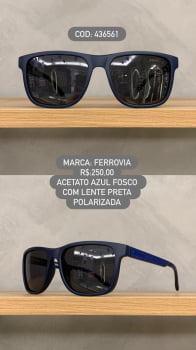 Óculos de Sol Ferrovia Masculino Azul Fosco Quadrado com Lente Preta Polarizadas em Acetato 436561 Óculos de Sol Ferrovia Masculino Azul Fosco Quadrado com Lente Preta Polarizadas em Acetato 436561