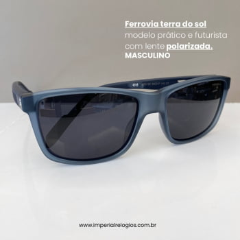 Óculos de Sol Ferrovia Masculino Azul Fosco Quadrado com Lente Preta Terra do Sol Polarizado em Acetato MT5196 C3