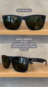 Óculos de Sol Ferrovia Masculino Azul Fosco Quadrado com Lente Verde Terra do Sol Polarizado em Acetato MT4185 C2