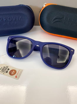 Óculos de Sol Ferrovia Masculino Azul Fosco Style Quadrado  Lente Preta Acetato Linha da Terra Feito a Mão 03001_