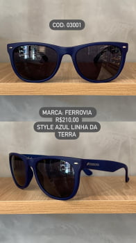 Óculos de Sol Ferrovia Masculino Azul Fosco Style Quadrado  Lente Preta Acetato Linha da Terra Feito a Mão 03001_