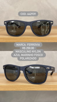Óculos de Sol Ferrovia Masculino Azul Marinho Fosco com Lente Preta Polarizada 100% Nylon em Acetato 642939 Óculos de Sol Ferrovia Masculino Azul Marinho Fosco com Lente Preta Polarizada 100% Nylon em Acetato 642939