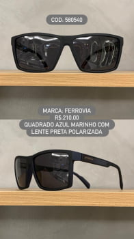 Óculos de Sol Ferrovia Masculino Azul Marinho Quadrado Lente Preta Polarizado em Acetato 580540 Óculos de Sol Ferrovia Masculino Azul Marinho Quadrado Lente Preta Polarizado em Acetato 580540