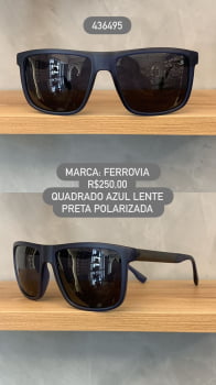 Óculos de Sol Ferrovia Masculino Azul Quadrado Lente Preta Polarizada em Acetato 436495 Óculos de Sol Ferrovia Masculino Azul Quadrado Lente Preta Polarizada em Acetato 436495