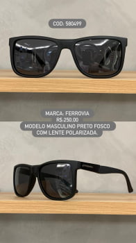Óculos de Sol Ferrovia Masculino Black fosco Quadrado Lente Preta Polarizado em Acetato 580499