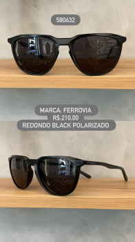 Óculos de Sol Ferrovia Masculino Black Redondo com Lente Preta polarizado em Acetato 580632 Óculos de Sol Ferrovia Masculino Black Redondo com Lente Preta polarizado em Acetato 580632