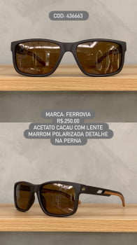 Óculos de Sol Ferrovia Masculino Cacau Fosco com Lentes Marrom Polarizadas em Acetato 436663 6205
