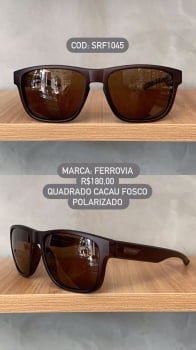 Óculos de Sol Ferrovia Masculino Cacau Fosco Lupa Lente Cacau Acetato Polarizado SRF1045 C4