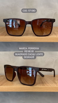 Óculos de Sol Ferrovia Masculino Cacau Fosco Quadrado com Lente Degrade em Acetato 571083