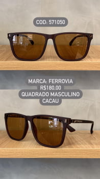 Óculos de Sol Ferrovia Masculino Cacau Fosco Quadrado com Lente Marrom Acetato 571050