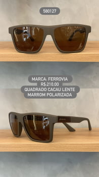 Óculos de Sol Ferrovia Masculino Cacau Quadrado Lente Marrom Polarizada em Acetato 580127