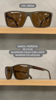 Óculos de Sol Ferrovia Masculino Cacau Quadrado Lente Marrom Polarizado em Acetato 580540 Óculos de Sol Ferrovia Masculino Cacau Quadrado Lente Marrom Polarizado em Acetato 580540