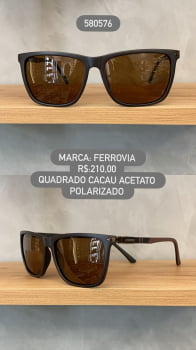 Óculos de Sol Ferrovia Masculino Cacau Quadrado Polarizado Acetato 580576