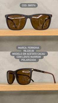 Óculos de Sol Ferrovia Masculino Cacau Quadrado Polarizado Acetato 580576