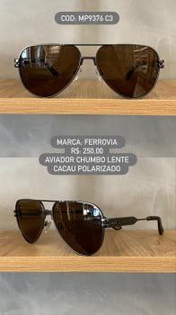 Óculos de Sol Ferrovia Masculino Chumbo Aviador Ponte Alta com Lente Cacau Polarizada MP9376 C3