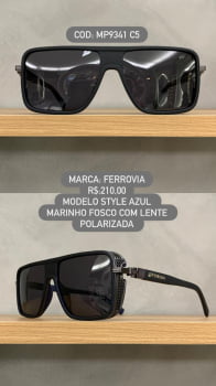 Óculos de Sol Ferrovia Masculino Chumbo e Azul Marinho Quadrado com Lente Preta Polarizada MP9341 C5 Óculos de Sol Ferrovia Masculino Chumbo e Azul Marinho Quadrado com Lente Preta Polarizada MP9341 C5