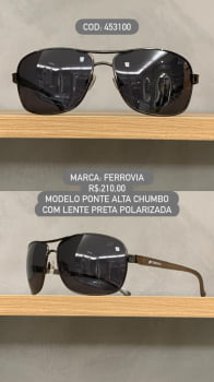 Óculos de Sol Ferrovia Masculino Chumbo Ponte Alta com Lente Preta Polarizada em Metal 453100