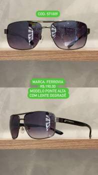 Óculos de Sol Ferrovia Masculino Chumbo Esmaltado Quadrado com Ponte Alta Lente Degrade Metal 571009