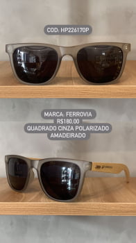 Óculos de Sol Ferrovia Masculino Cinza Fosco com Perna Amadeirada em Bambu Quadrado Lenta Preta Acetato Polarizado HP226170P