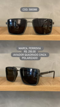 Óculos de Sol Ferrovia Masculino Cinza Fosco Aviador Quadrado Ponte Alta com Lente Polarizada 580088