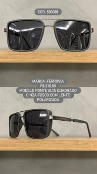 Óculos de Sol Ferrovia Masculino Cinza Fosco Aviador Quadrado Ponte Alta com Lente Polarizada 580088 Óculos de Sol Ferrovia Masculino Cinza Fosco Aviador Quadrado Ponte Alta com Lente Polarizada 580088