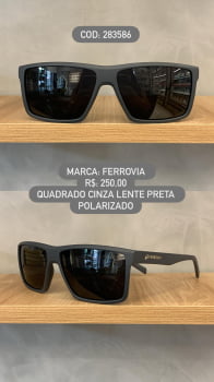 Óculos de Sol Ferrovia Masculino Cinza fosco Quadrado Lente Preta Polarizado em Acetato 283586