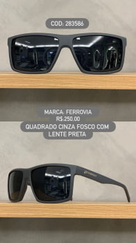 Óculos de Sol Ferrovia Masculino Cinza fosco Quadrado Lente Preta Polarizado em Acetato 283586 Óculos de Sol Ferrovia Masculino Cinza fosco Quadrado Lente Preta Polarizado em Acetato 283586