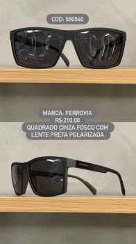 Óculos de Sol Ferrovia Masculino Cinza fosco Quadrado Lente Preta Polarizado em Acetato 580540 Óculos de Sol Ferrovia Masculino Cinza fosco Quadrado Lente Preta Polarizado em Acetato 580540