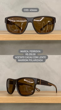 Óculos de Sol Ferrovia Masculino Marrom Fosco com lente Cacau Polarizada em Acetato 436664